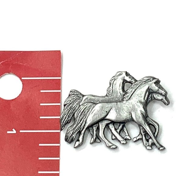 Pewter Pin Featuring A Trio of Galloping Horses 2"W x 1"H - Picture 4 of 4